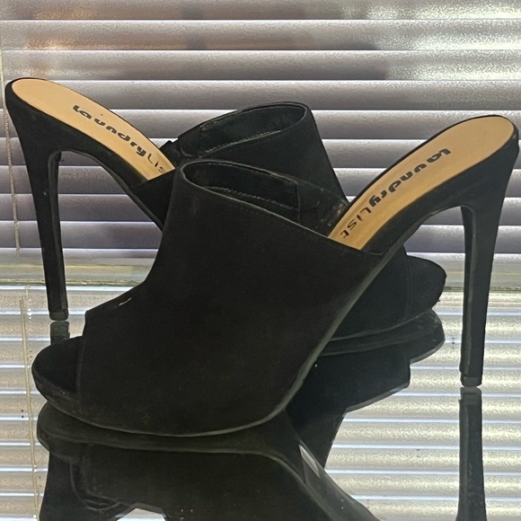 Black suede stiletto high heel heeled mule open toe sandals shoes - Picture 3 of 6